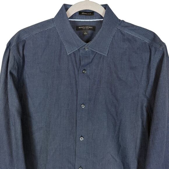 Banana Republic Shirt Men L Blue Small Dot Grant Fit Long Sleeve Button-Up - Picture 3 of 11